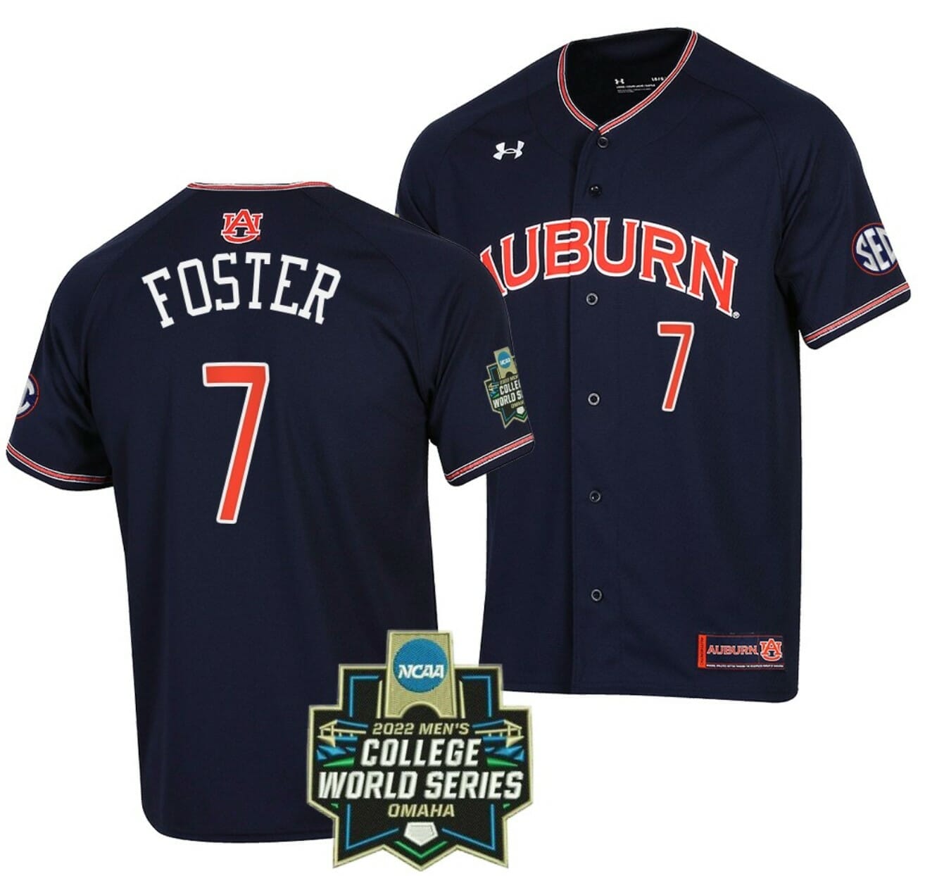 Auburn Tigers Jersey Cole Foster Baseball NCAA College 2022 World Series White #7