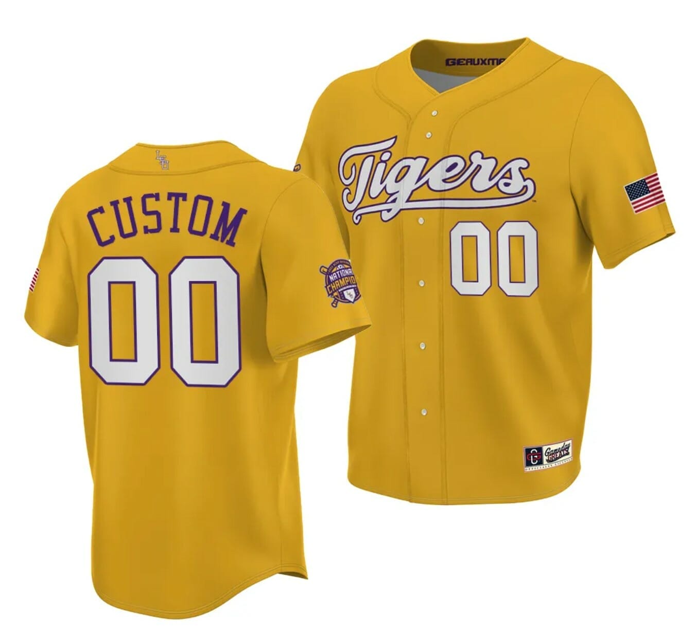 Custom LSU Tigers Baseball Jersey Name and Number 2023 College World Series Champions Gold NCAA
