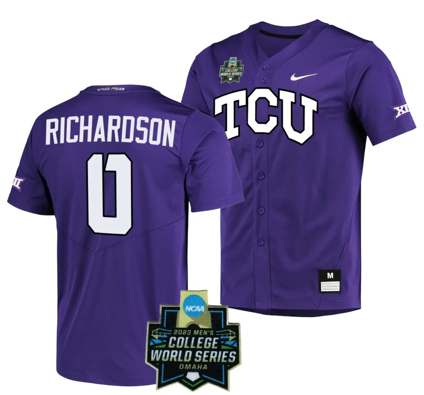 NCAA Baseball Jersey Tre Richardson 2023 College World Series TCU Horned Frogs Purple #0