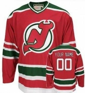 Custom Hockey Jerseys New Jersey Devils Name and Number Red with Green