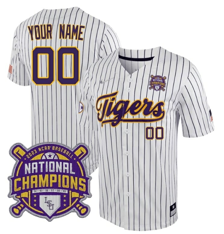 Custom LSU Tigers Baseball Jersey National Champions 2023 NCAA College Stitched White Stripe