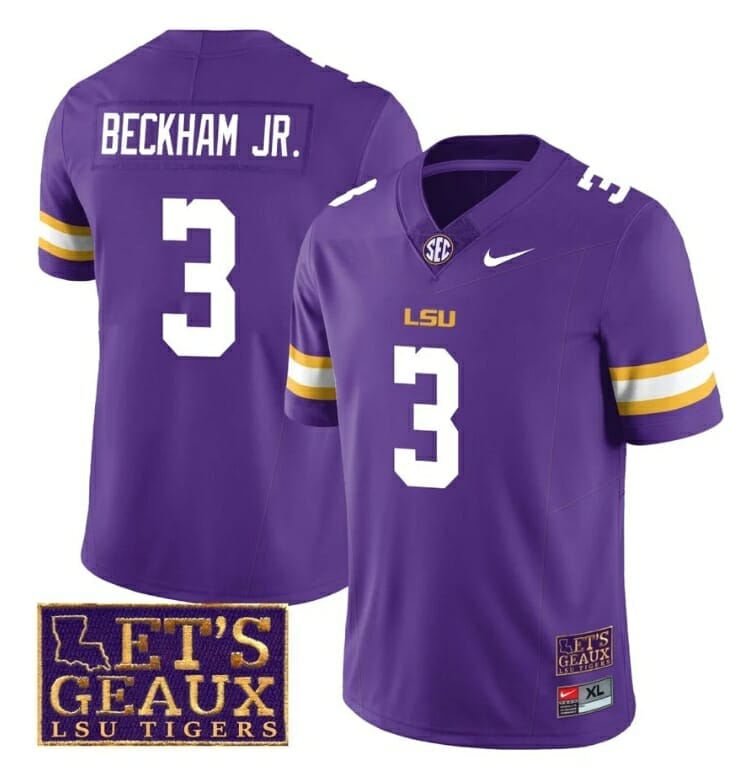 LSU Tigers Jersey Odell Beckham Jr #3 College Football Let's Geaux Patch Stitched Purple