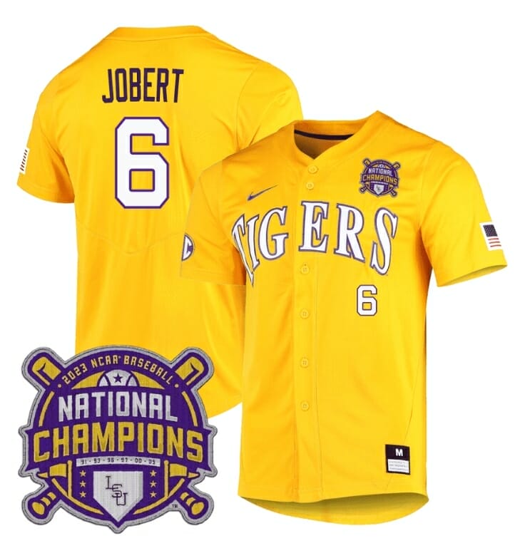 Brayden Jobert Replica Yellow Youth LSU Tigers Full-Button