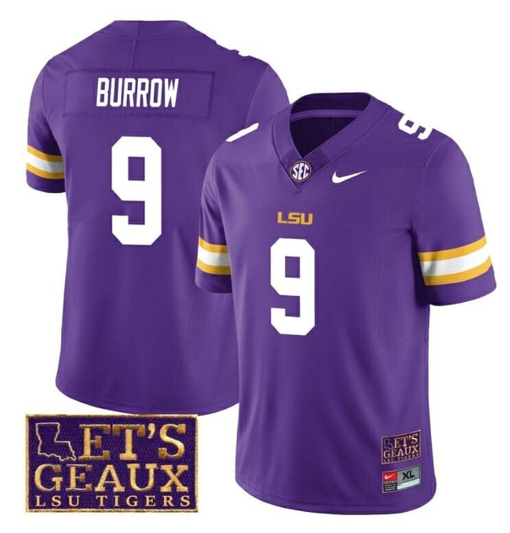 Joe Burrow LSU Jersey Tigers #9 College Football Let's Geaux Patch Stitched Purple