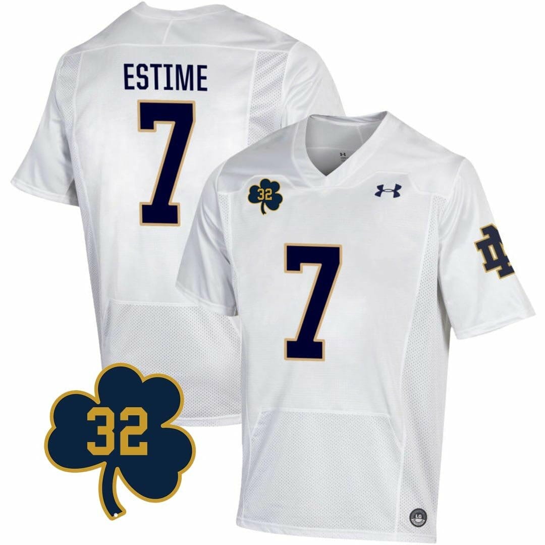 Audric Estime Jersey Notre Dame Fighting Irish #7 College Football Johnny Lujack Patch 32 White